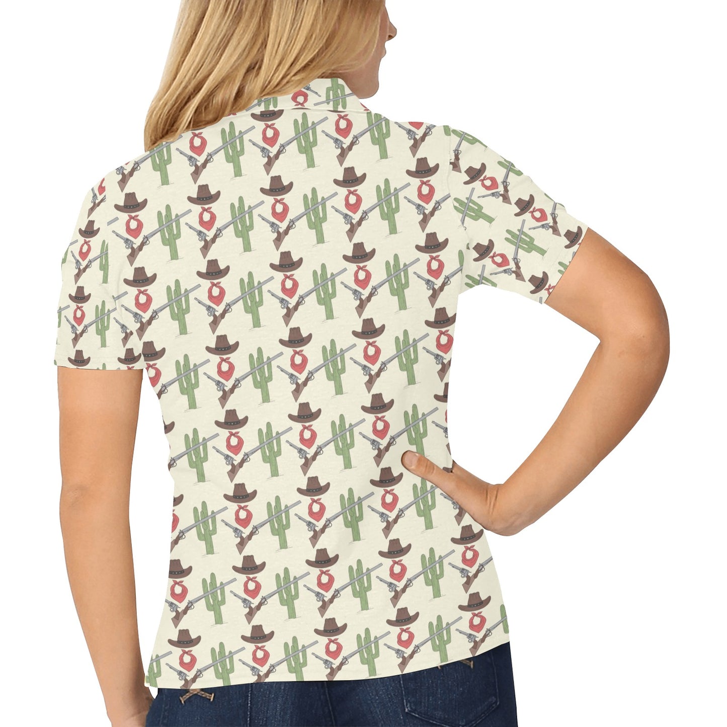 Western Cowboy Print Women's Polo Shirt