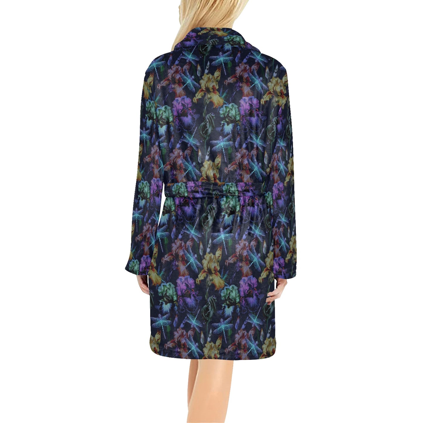 Dragonfly With Floral Print Pattern Women's Fleece Robe