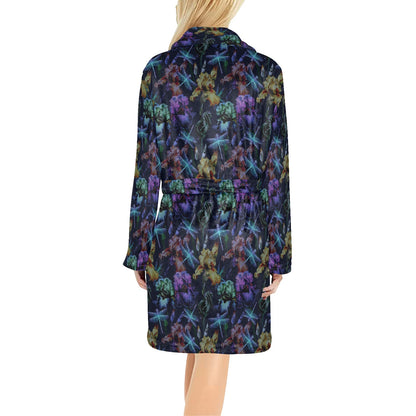 Dragonfly With Floral Print Pattern Women's Fleece Robe