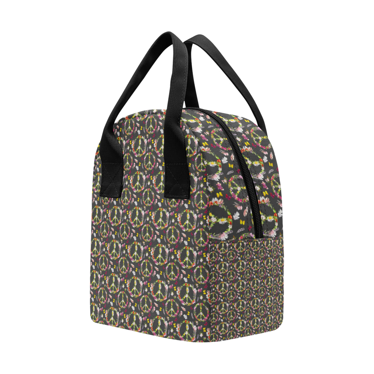 Peace Sign flowers Design Print Insulated Lunch Bag