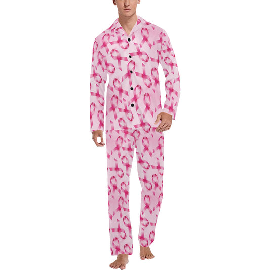 Breast cancer Pattern Print Design 04 Men's Long Pajama Set