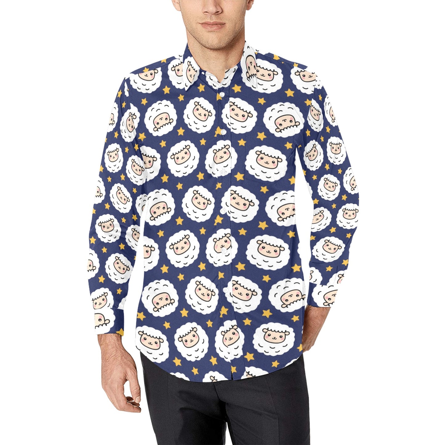 Sheep Print Design LKS402 Men's Long Sleeve Dress Shirt