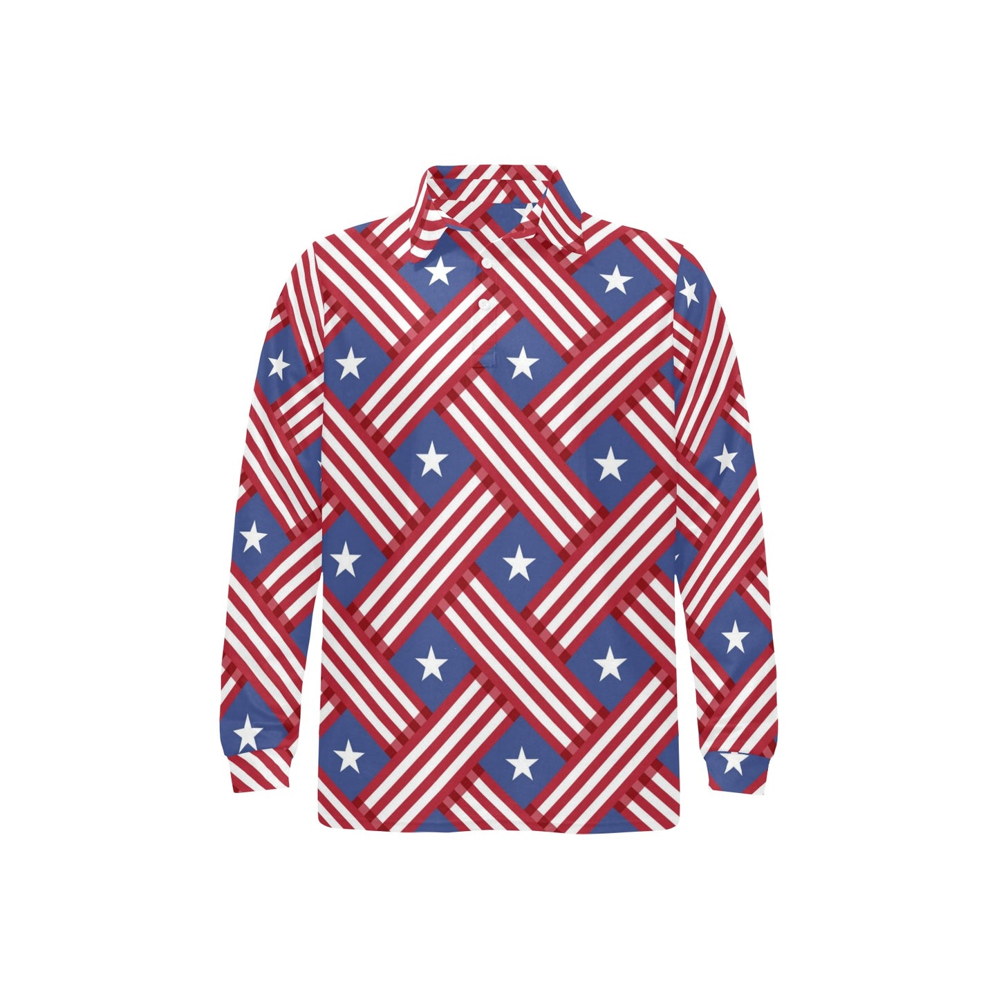 American flag Pattern Long Sleeve Polo Shirt For Men's