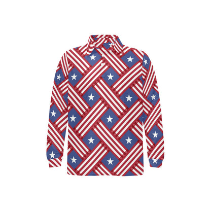 American flag Pattern Long Sleeve Polo Shirt For Men's
