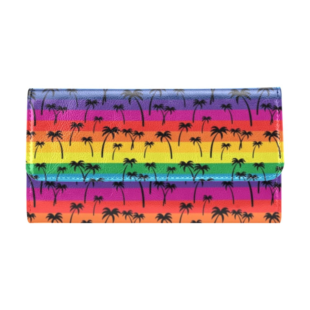 Palm Tree Rainbow Themed Print Women's Trifold Wallet