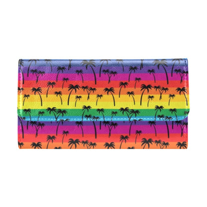 Palm Tree Rainbow Themed Print Women's Trifold Wallet
