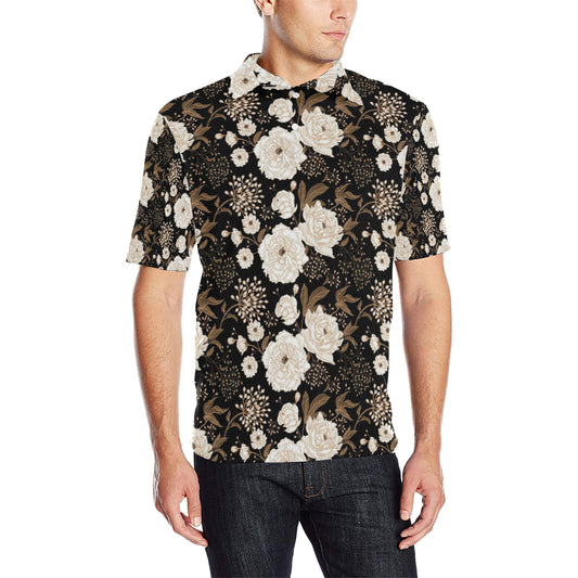 Peony Pattern Print Design A02 Men Polo Shirt