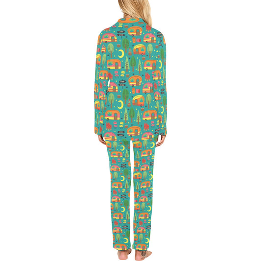 Camping Camper Pattern Print Design 05 Women's Long Pajama Set