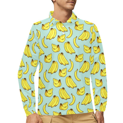Banana Pattern Print Design BA04 Long Sleeve Polo Shirt For Men's