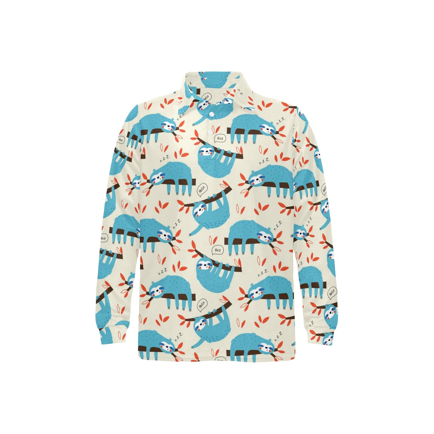 Sloth Print Design LKS3011 Long Sleeve Polo Shirt For Men's