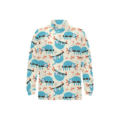 Sloth Print Design LKS3011 Long Sleeve Polo Shirt For Men's