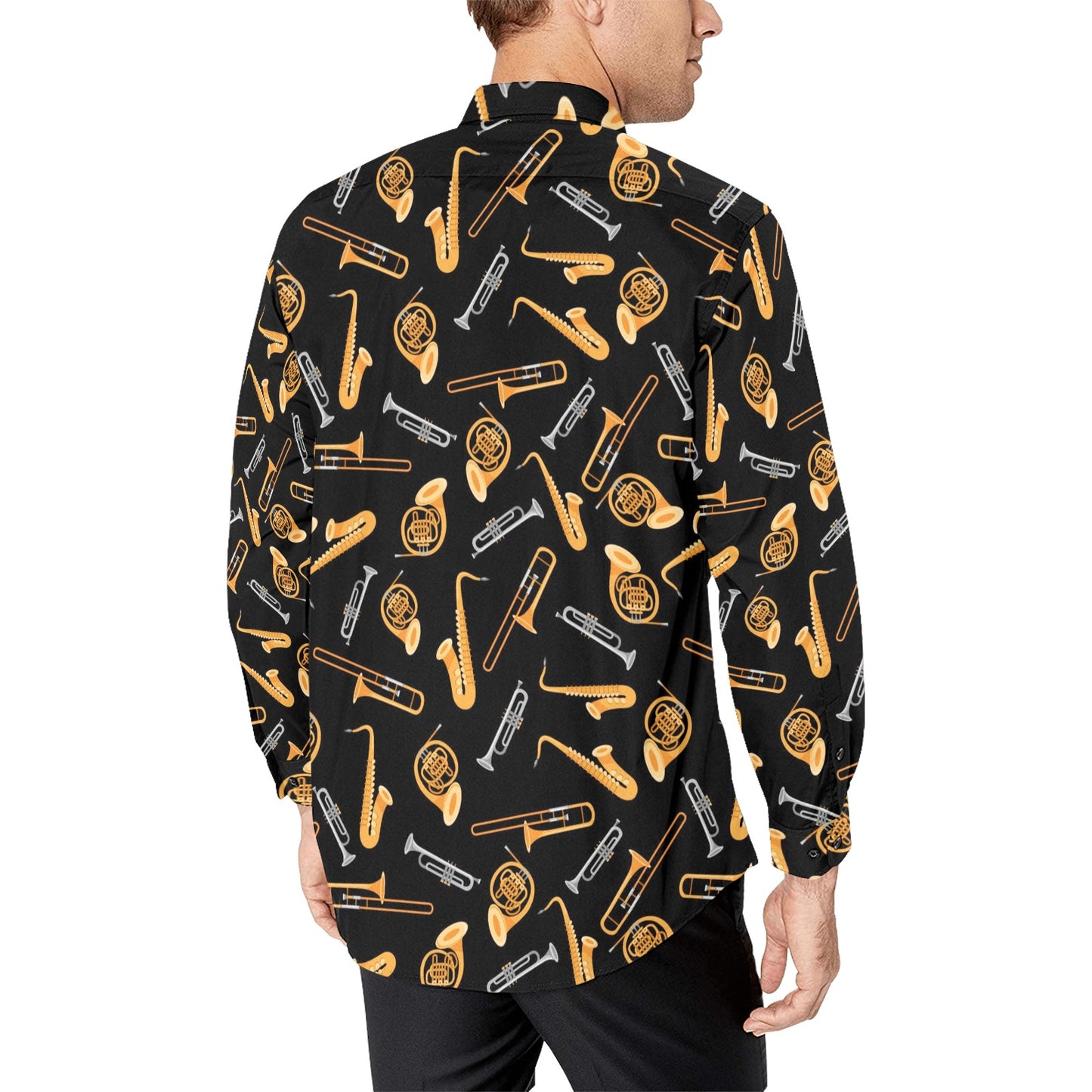 Saxophone Print Design LKS403 Men's Long Sleeve Dress Shirt