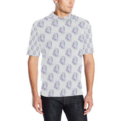 Wolf with Flower Print Design Men Polo Shirt