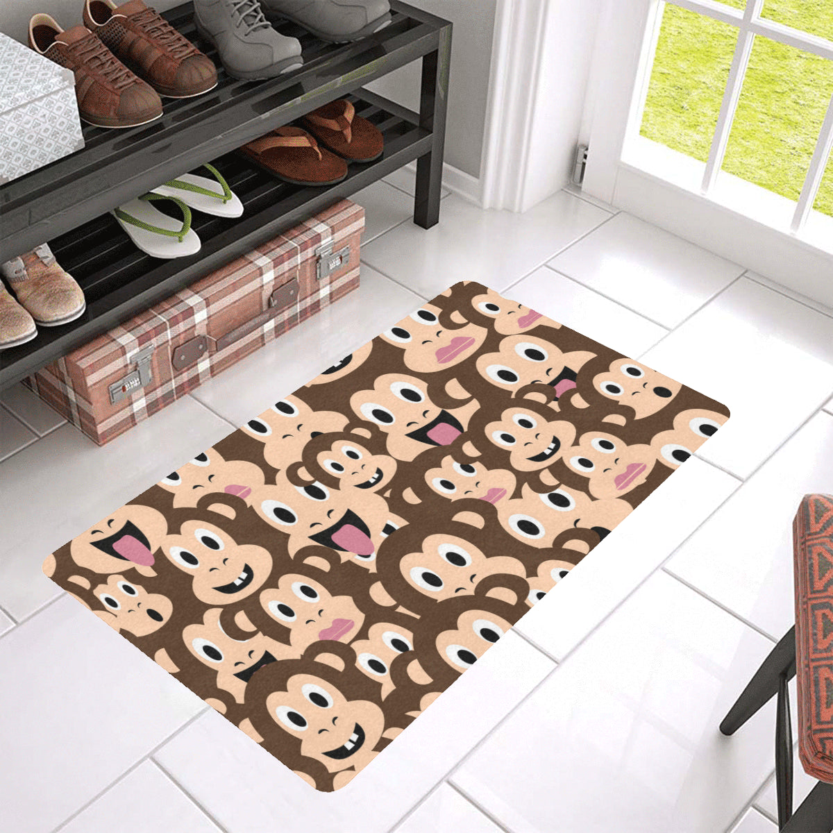 Emoji Monkey Print Pattern Rubber Doormat