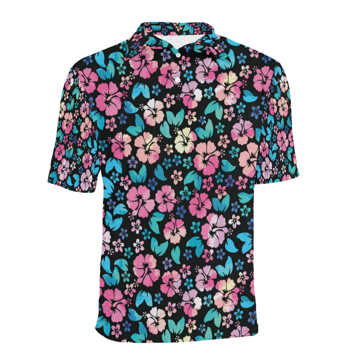 Pink Hibiscus Hawaiian Flower Men Polo Shirt