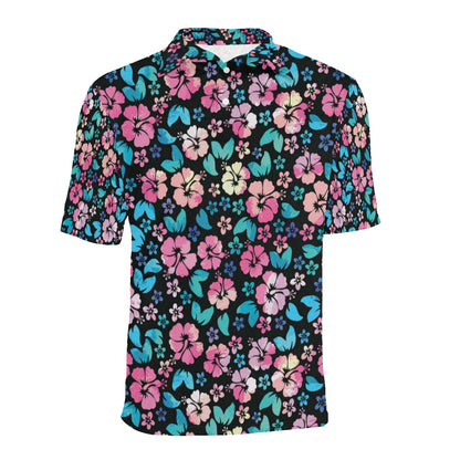 Pink Hibiscus Hawaiian Flower Men Polo Shirt