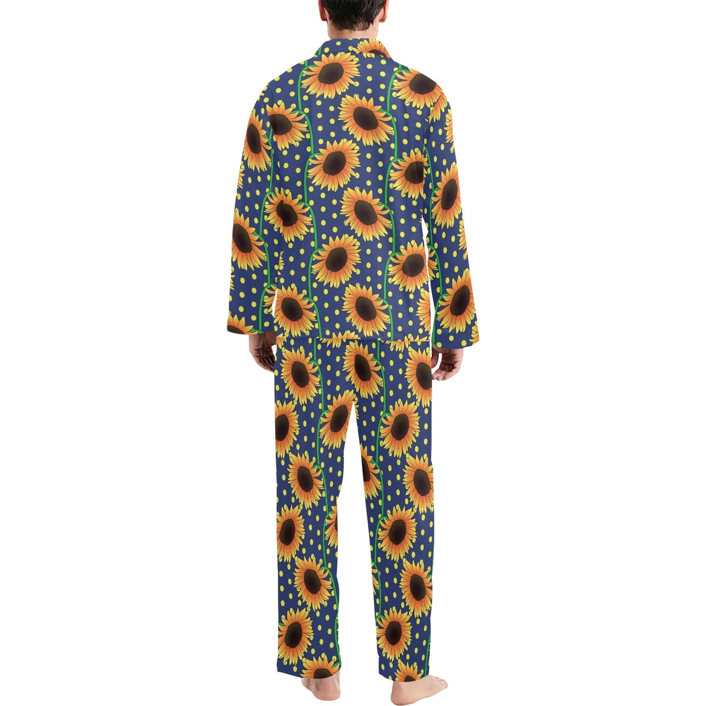 Sunflower Pattern Print Design SF03 Men's Long Pajama Set