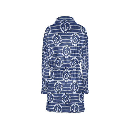Anchor Stripe Pattern Women's Fleece Robe
