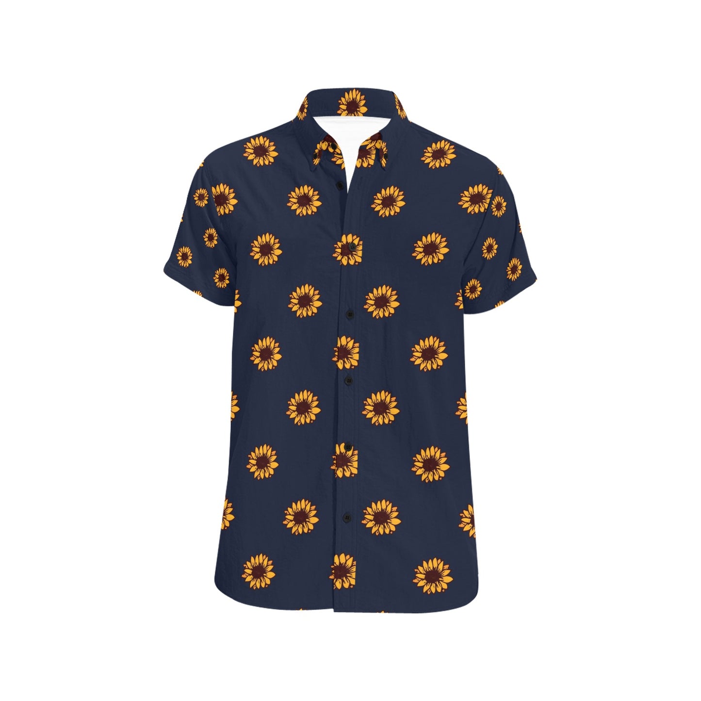 Sunflower Print Design LKS304 Men Short Sleeve Button Up Shirt