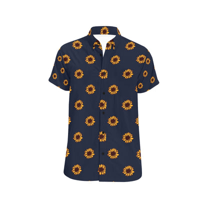 Sunflower Print Design LKS304 Men Short Sleeve Button Up Shirt