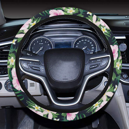 Hibiscus Tropical Print Design LKS309 Steering Wheel Cover with Elastic Edge