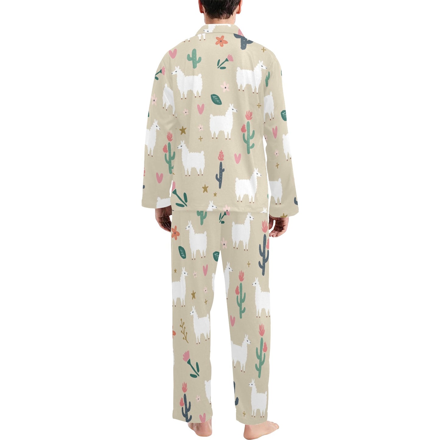 Llama Cactus Pattern Print Design 09 Men's Long Pajama Set