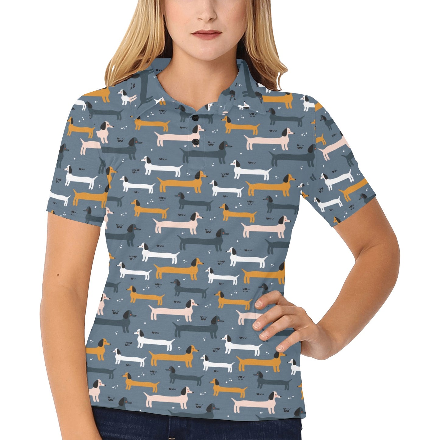 Dachshund Pattern Print Design 012 Women's Polo Shirt