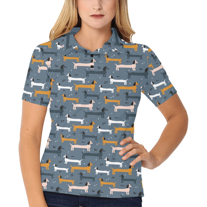 Dachshund Pattern Print Design 012 Women's Polo Shirt
