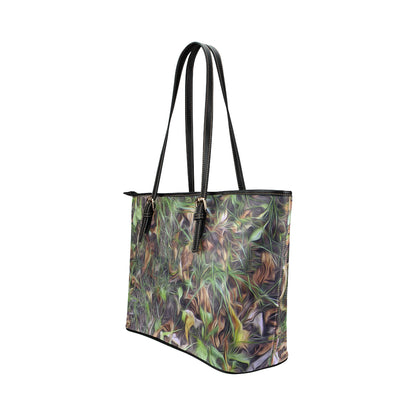 Camouflage Realistic Tree Print Leather Tote Bag