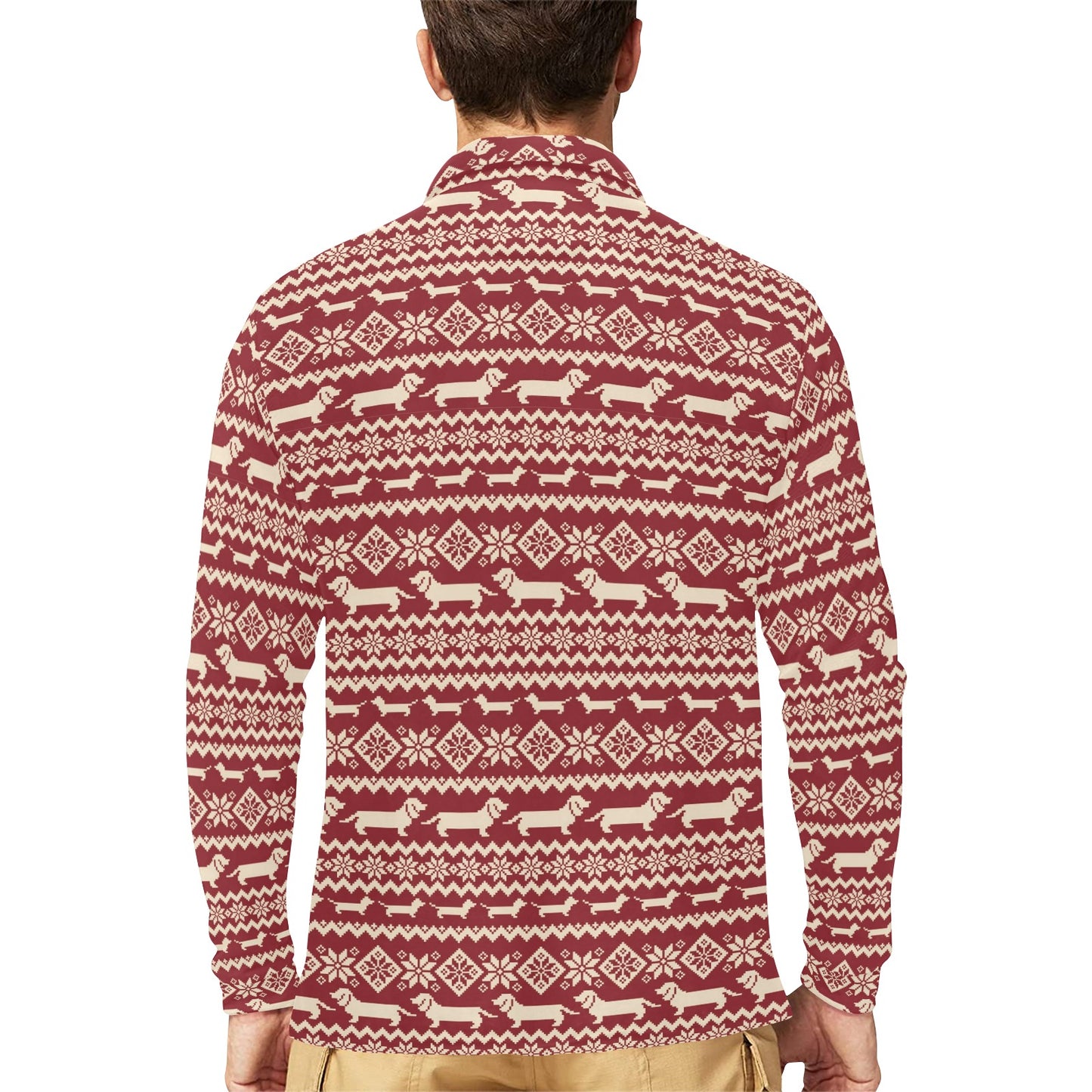Dachshund Pattern Print Design 09 Long Sleeve Polo Shirt For Men's