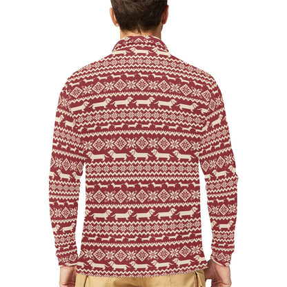 Dachshund Pattern Print Design 09 Long Sleeve Polo Shirt For Men's