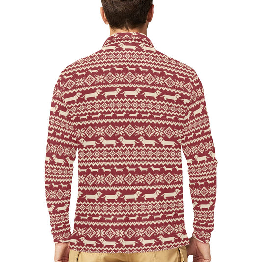 Dachshund Pattern Print Design 09 Long Sleeve Polo Shirt For Men's