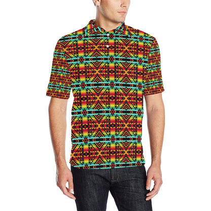 Kente Red Design African Print Men Polo Shirt