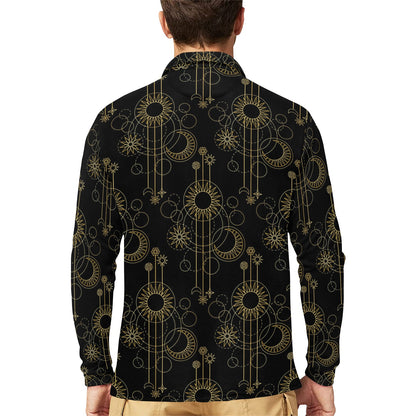Moon Boho Style Pattern Print Design 01 Long Sleeve Polo Shirt For Men's