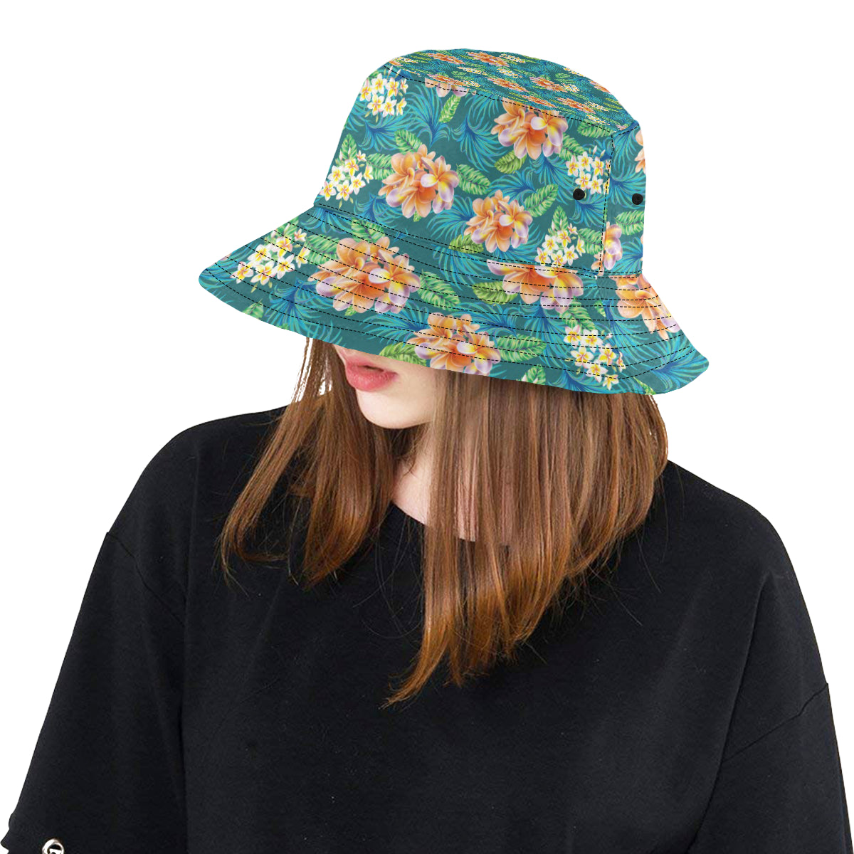 Plumeria Tropical Flower Design Print Unisex Bucket Hat