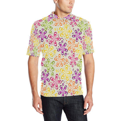 Flower Power Colorful Design Print Men Polo Shirt
