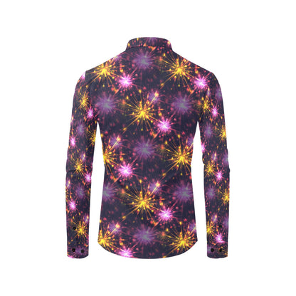 Firework Print Design LKS303 Men's Long Sleeve Dress Shirt