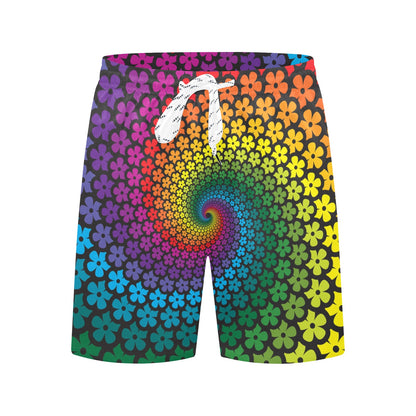 Flower Power Rainbow Spiral Print Men's Swim Trunks Beach Shorts
