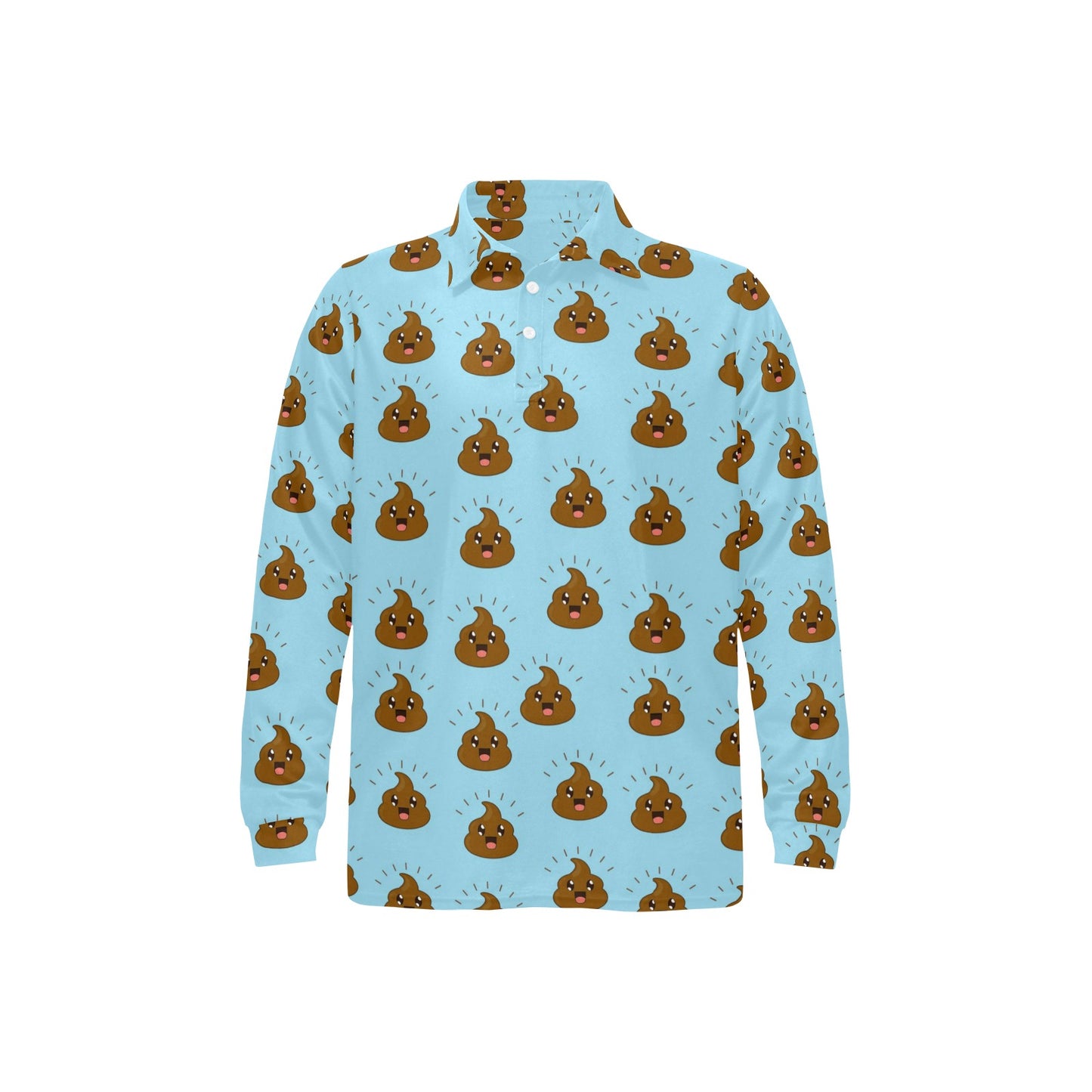 Poop Emoji Pattern Print Design A03 Long Sleeve Polo Shirt For Men's