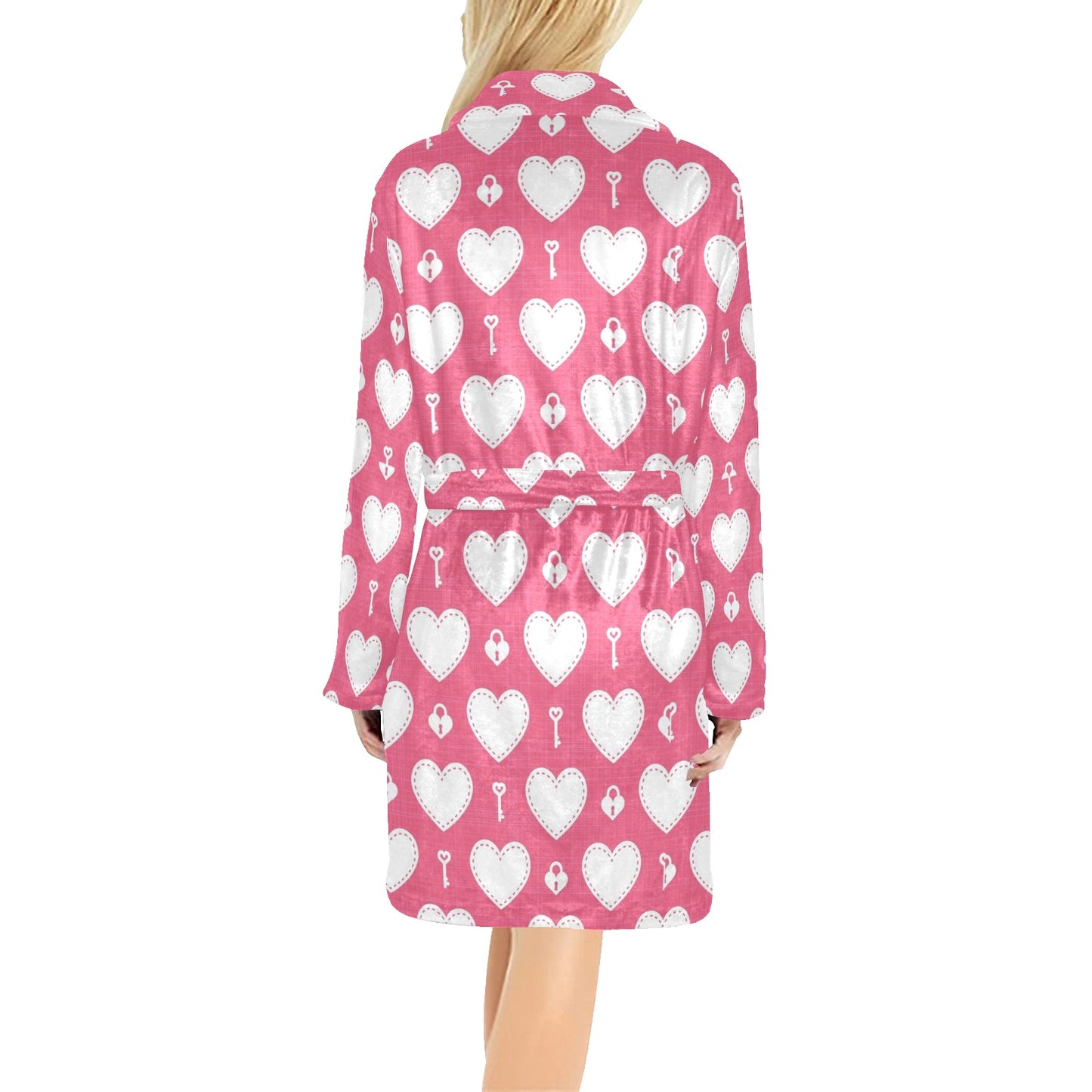 Heart Key Pattern Print Design HE09 Women's Fleece Robe