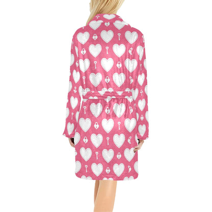 Heart Key Pattern Print Design HE09 Women's Fleece Robe