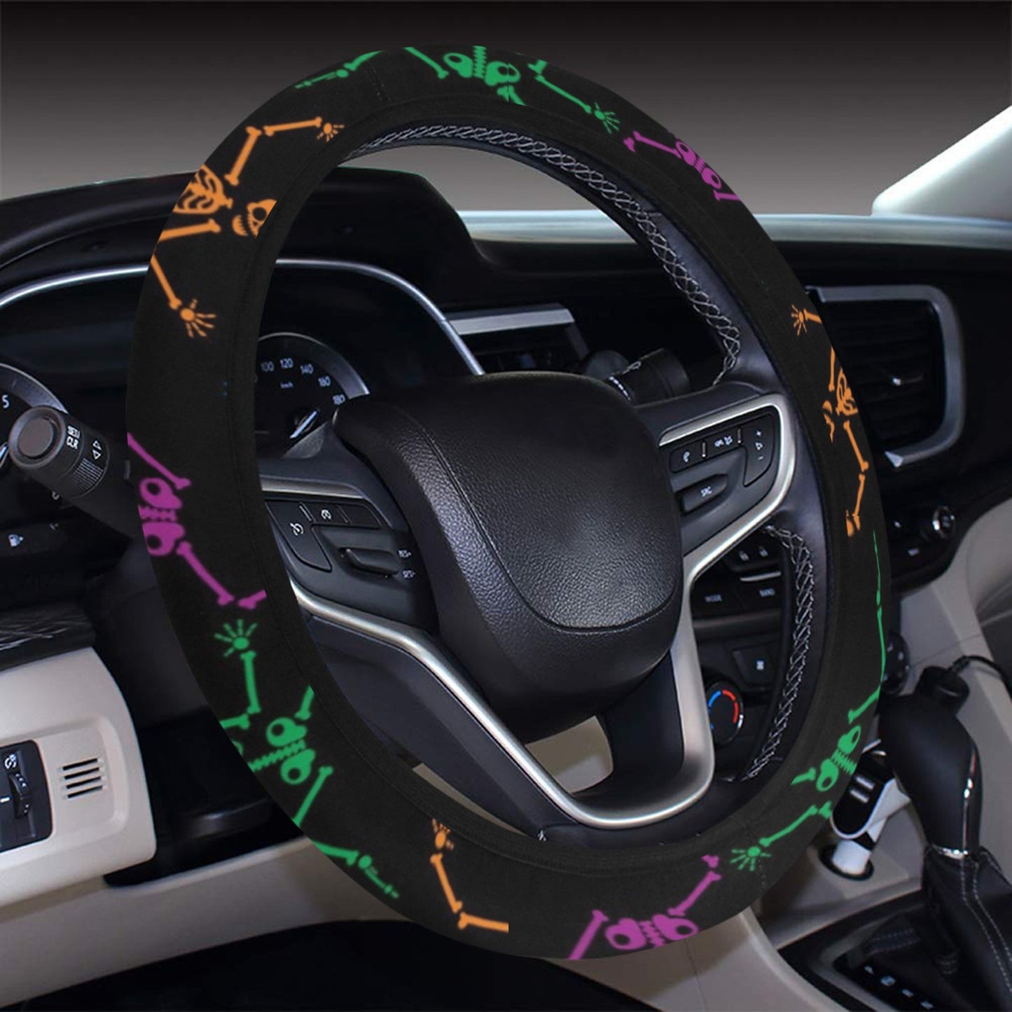 Skeleton Colorful Print Design LKS302 Steering Wheel Cover with Elastic Edge