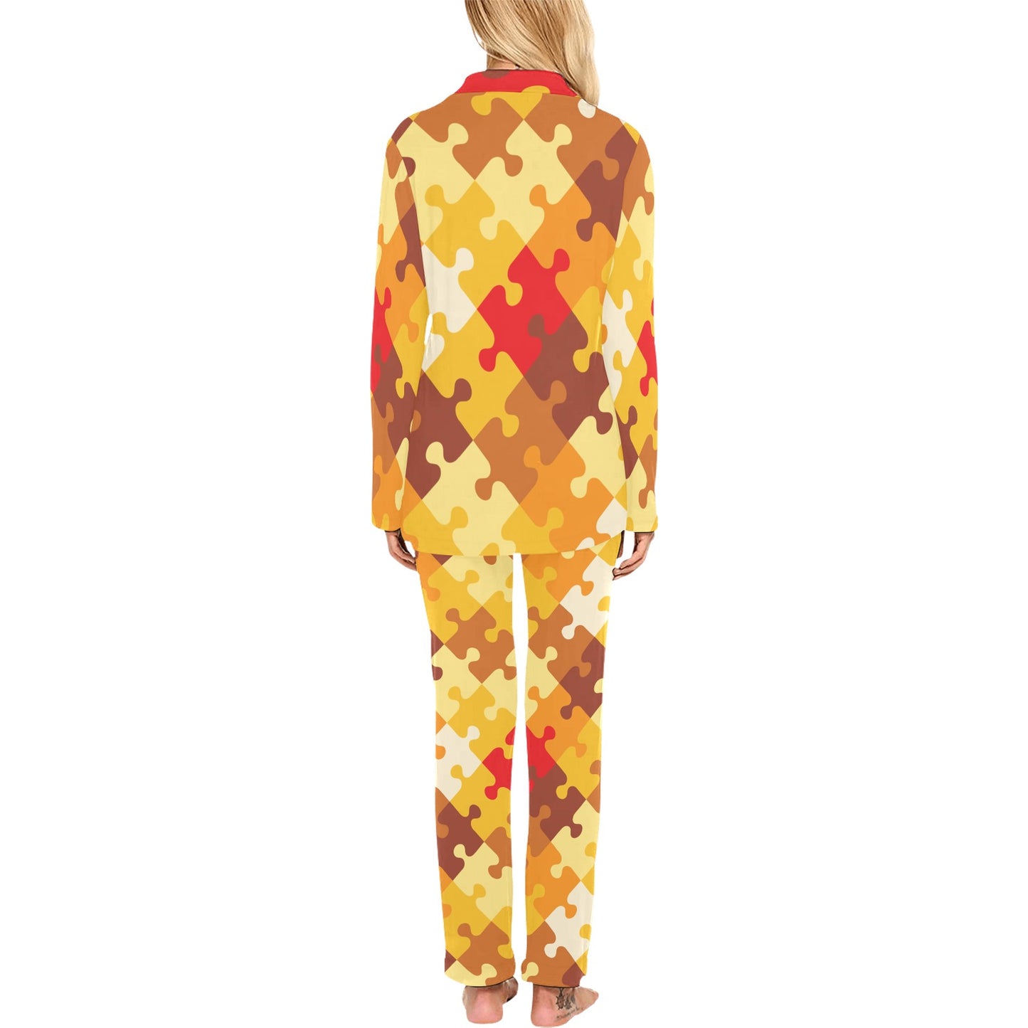 Puzzle Pattern Print Design A01 Women's Long Pajama Set