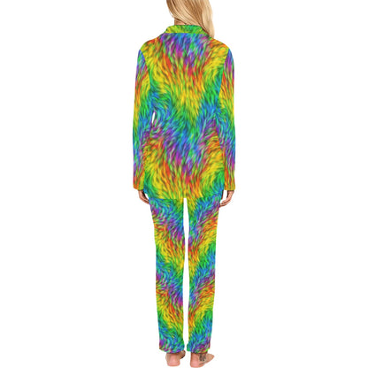 Rainbow Fur Design Print Women's Long Pajama Set