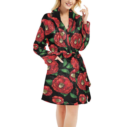 Camellia Pattern Print Design CM07 Women's Fleece Robe