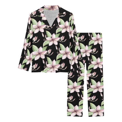Plumeria Pattern Print Design PM02 Women's Long Pajama Set