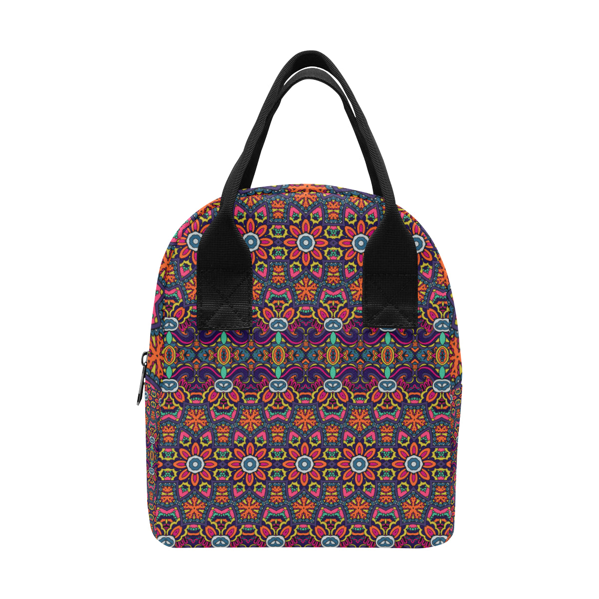 Ethnic Flower Style Print Pattern Insulated Lunch Bag
