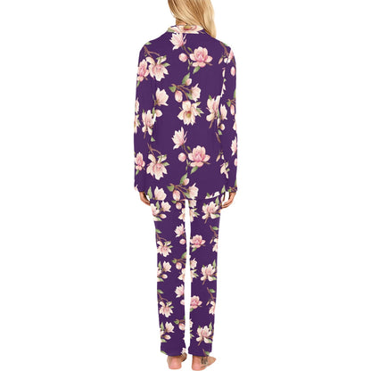 Magnolia Pattern Print Design MAG02 Women's Long Pajama Set