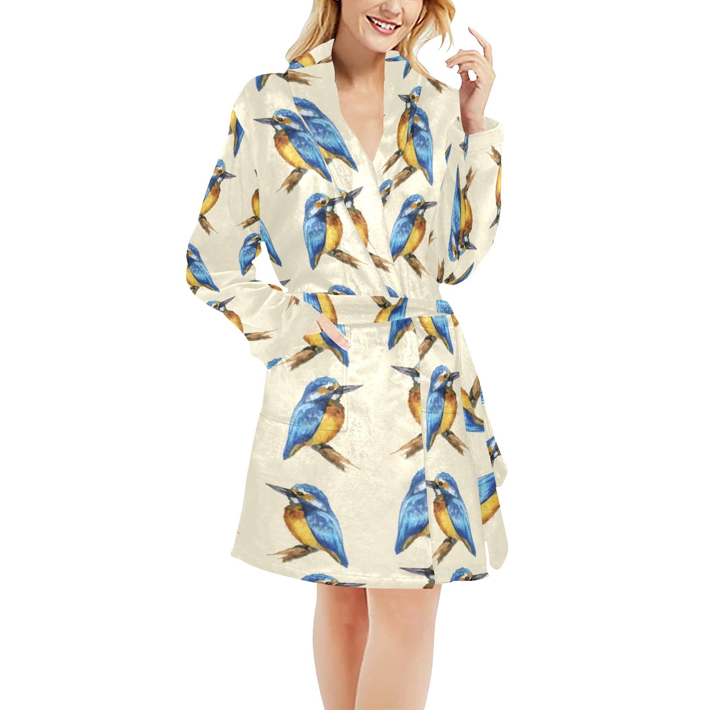 Kingfisher Pattern Print Design 01 Women's Fleece Robe