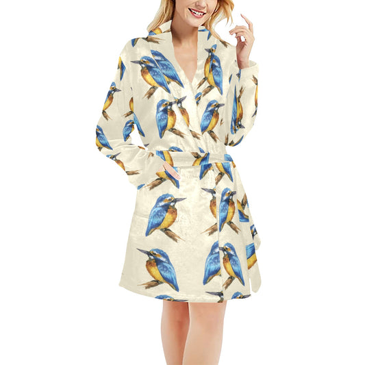 Kingfisher Pattern Print Design 01 Women's Fleece Robe